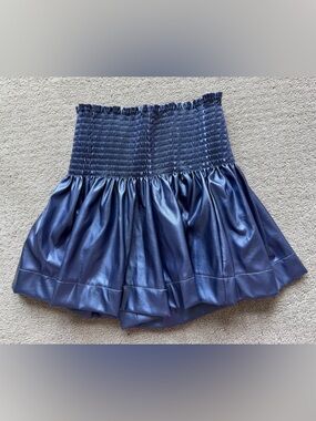 QUEEN OF SPARKLES Shimmery Navy Blue Smocked Mini Skirt
